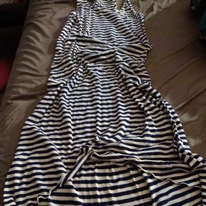 Navy & White Racer Back Striped High/Low Maxi